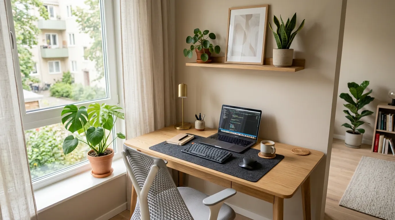 Creative workspace with planning tools and notebooks arranged on a minimalist desk